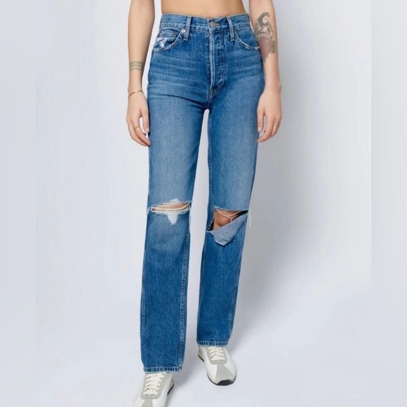 RE/DONE 90s High-Rise Loose Jeans Washed Indigo with Rips - Picture 2 of 9